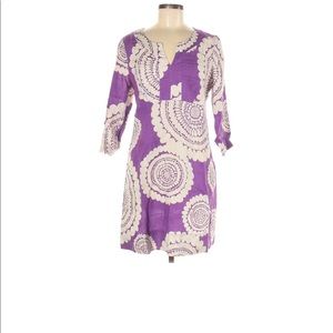 Boden purple white floral dress linen size 14